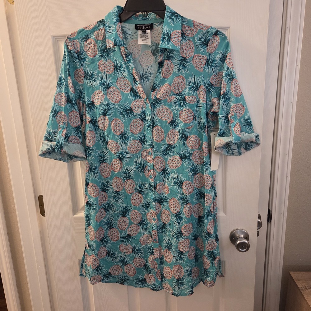 Miraclesuit‎ x Talbots sz M pineapple swim tunic coverup NWT 100% cotton beach